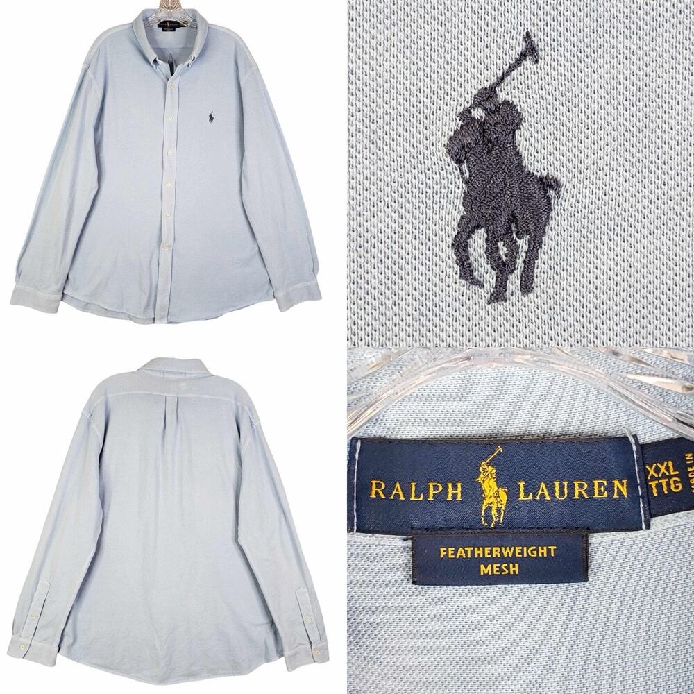 Polo Ralph Lauren Shirt Oxford Mens XXL Long Sleeve Solid Blue Button Down